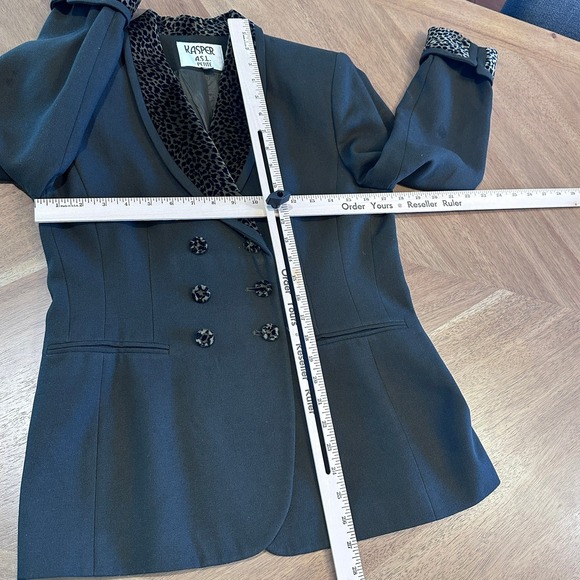 Kasper ASL Petite Black Leopard Trim Double Breasted Blazer Pants Suit Set 6P - Picture 7 of 13